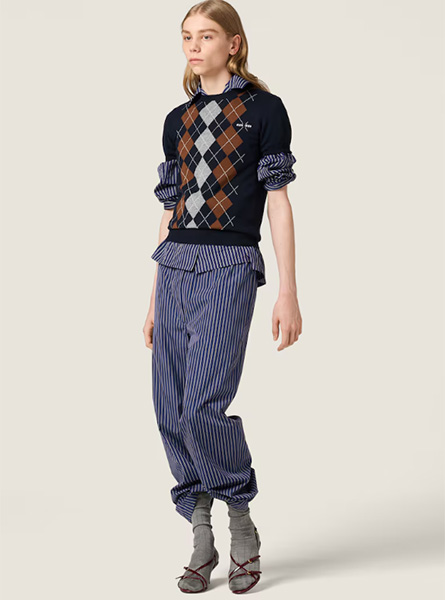 MIUMIU高仿女装 | 缪缪A货服装  2025秋冬MIUMIU新款 蓝色羊绒圆领毛衣