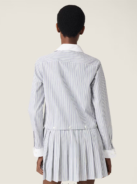 MIUMIU高仿女装 | 缪缪A货服装  2025秋冬MIUMIU新款 蓝色褶皱条纹府绸迷你裙