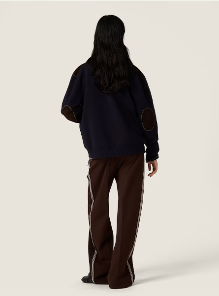 MIUMIU高仿女装 | 缪缪A货服装  2025秋冬MIUMIU新款 可可棕 羊毛和皮革拉链开衫