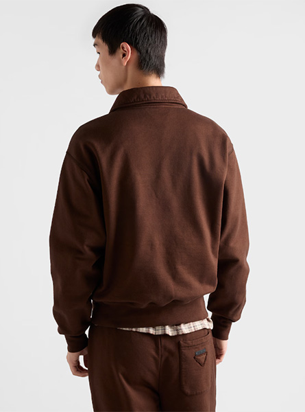 PRADA高仿男装 | 普拉达 A货服装  2025秋冬PRADA新款 可可棕 棉质抓绒Polo衫