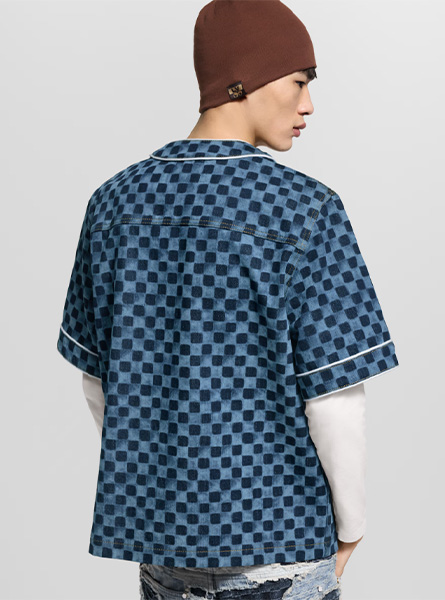 LV高仿男装 | 路易威登 A货服装  2025秋冬LV新款 蓝色DAMIER 牛仔棒球衬衫