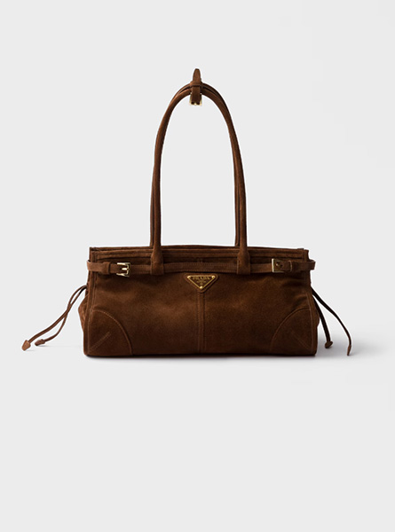 高仿PRADA包包 Prada Bonnie中号绒面皮革手袋 关晓彤米兰时装周