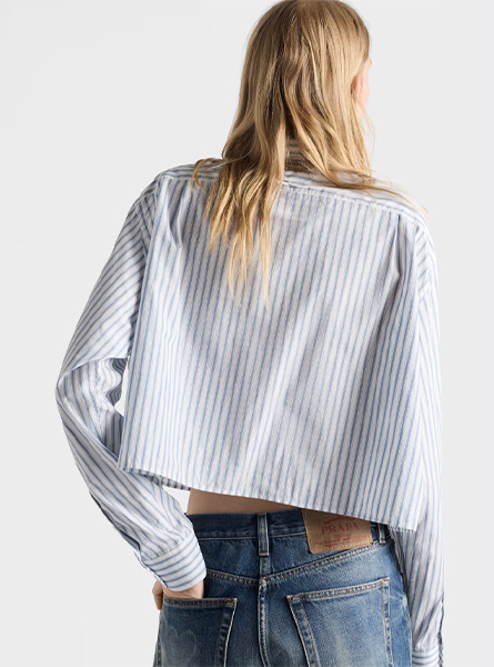 PRADA高仿女装 | 普拉达 A货服装  2025秋冬PRADA新款 条纹府绸质感衬衫