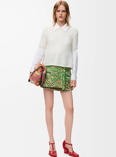LOEWE高仿女装 | 罗意威A货服装  2025秋冬新款 棉质提花半身裙