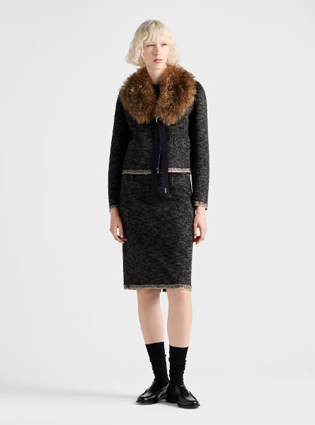 PRADA高仿女装 | 普拉达 A货服装  2025秋冬PRADA新款 双层花呢中长半身裙