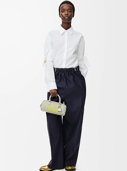 LOEWE高仿女装 | 罗意威A货服装  2025秋冬新款 羊毛和丝绸腰带长裤