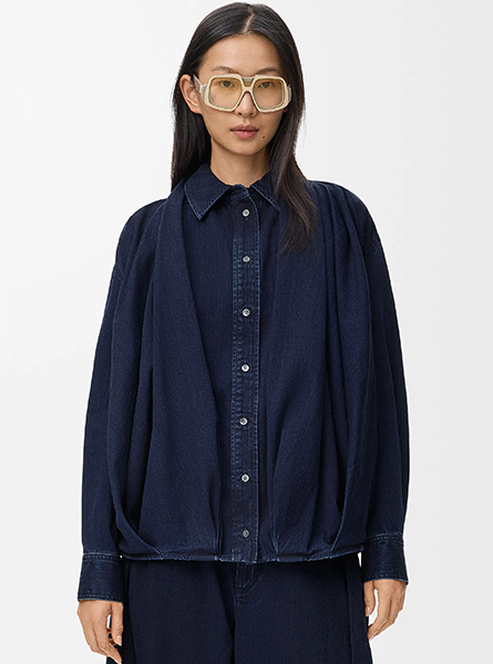 LOEWE高仿女装 | 罗意威A货服装  2025秋冬新款 单宁布垂坠衬衫