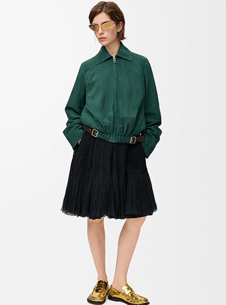 LOEWE高仿女装 | 罗意威A货服装  2025秋冬新款 绒面羊皮革腰带夹克