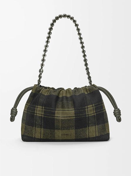 高仿LOEWE包包 | A货罗意威女包 2025秋冬新款 中号格纹绒面革 Flamenco Purse 手拿包