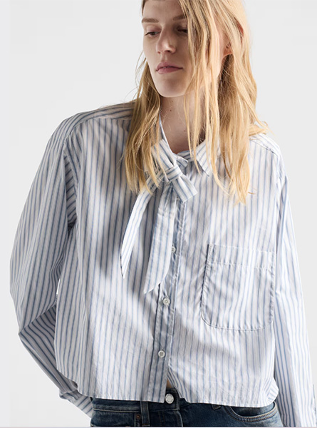 PRADA高仿女装 | 普拉达 A货服装  2025秋冬PRADA新款 条纹府绸质感衬衫