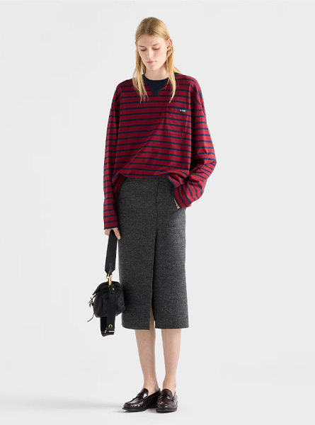 PRADA高仿女装 | 普拉达 A货服装  2025秋冬PRADA新款 长袖条纹平纹针织T恤