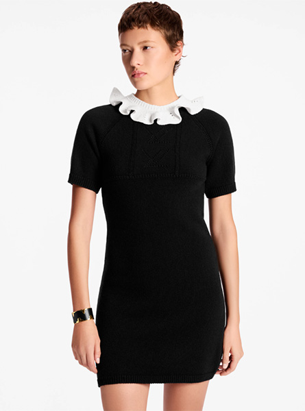 LV高仿女装 | 路易威登 A货服装  2025秋冬LV新款 荷叶边衣领针织连衣裙