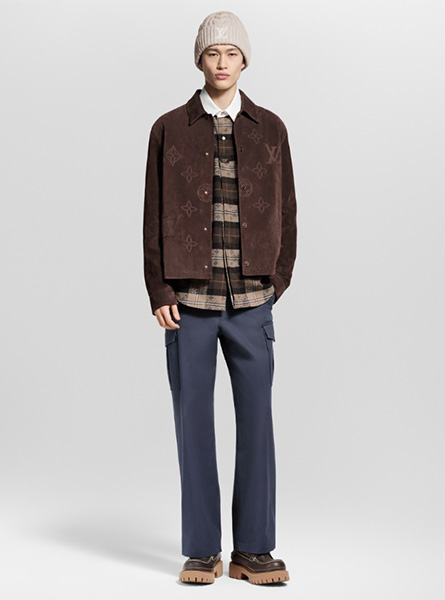 LV高仿男装 | 路易威登 A货服装  2025秋冬LV新款 MONOGRAM 刺绣绒面皮革夹克式衬衫