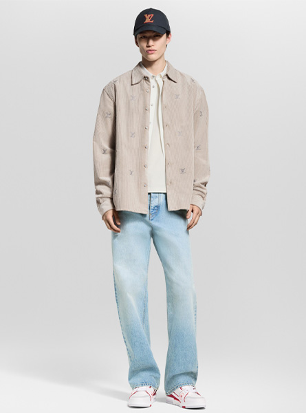 LV高仿男装 | 路易威登 A货服装  2025秋冬LV新款 LV BLASON 装饰灯芯绒长袖衬衫
