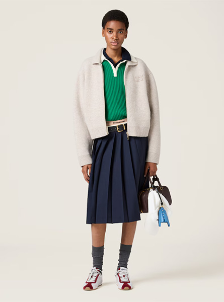 MIUMIU高仿女装 | 缪缪A货服装  2025秋冬MIUMIU新款 设得兰羊毛与羊绒拉链开衫