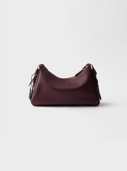 高仿PRADA包包 | A货普拉达女包 2025秋冬新款 勃艮第色 Prada Aimée中号皮革单肩包