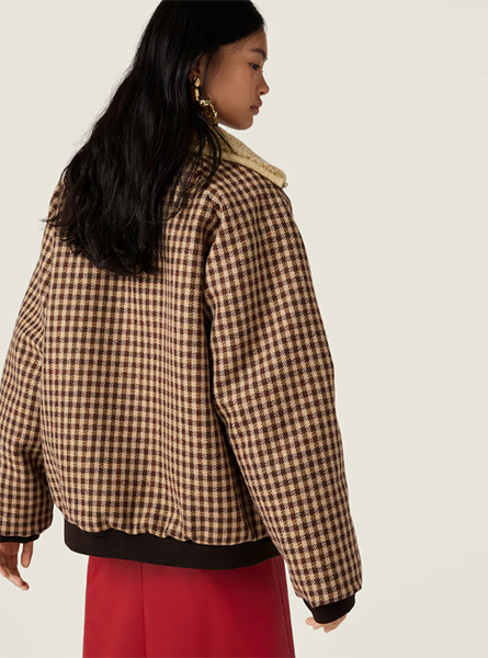 MIUMIU高仿女装 | 缪缪A货服装  2025秋冬MIUMIU新款 抓绒内衬格纹夹克