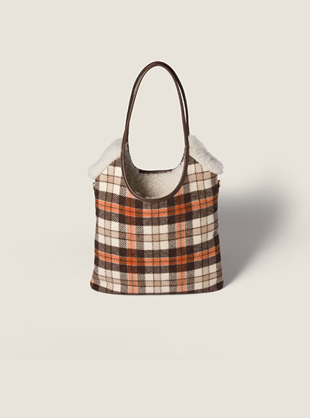 高仿MIUMIU包包 | A货缪缪包包 2025秋冬MIUMIU新款 木瓜色 Ivy格纹和羊羔毛包袋 托特包