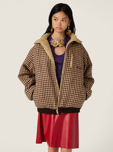 MIUMIU高仿女装 | 缪缪A货服装  2025秋冬MIUMIU新款 抓绒内衬格纹夹克