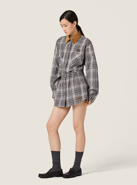 MIUMIU高仿女装 | 缪缪A货服装  2025秋冬MIUMIU新款 格纹法兰绒衬衫