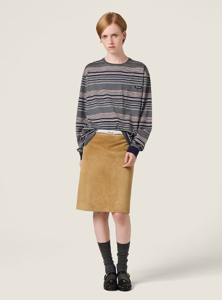 MIUMIU高仿女装 | 缪缪A货服装  2025秋冬MIUMIU新款 条纹平纹针织T恤