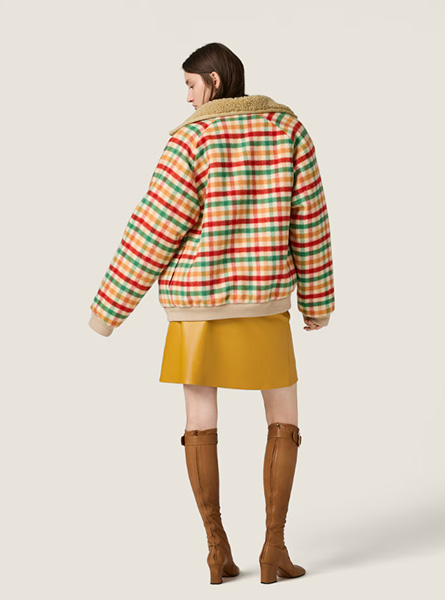 MIUMIU高仿女装 | 缪缪A货服装  2025秋冬MIUMIU新款 抓绒内衬格纹夹克
