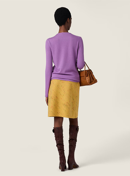 MIUMIU高仿女装 | 缪缪A货服装  2025秋冬MIUMIU新款 羊绒和丝质圆领毛衣