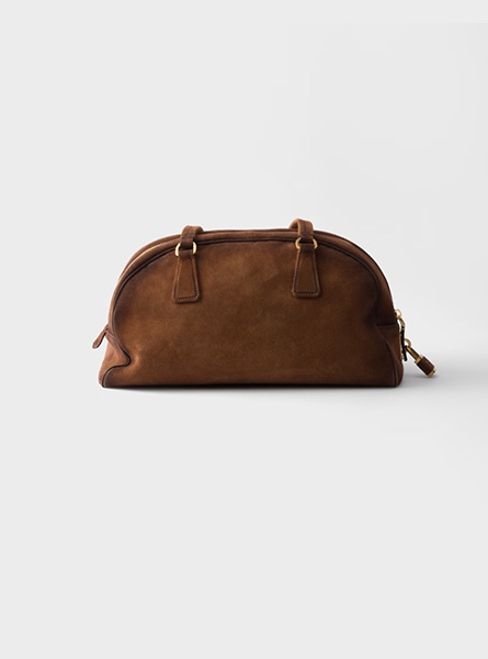 高仿PRADA包包 | A货普拉达女包 2025秋冬新款 可可棕 Prada Bowling 中号绒面皮革手袋