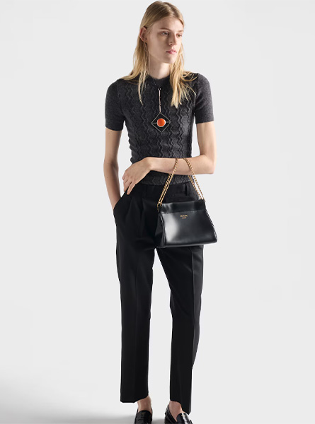 高仿PRADA包包 | A货普拉达女包 2025秋冬新款 黑色Prada Enchaîné 迷你皮革手袋