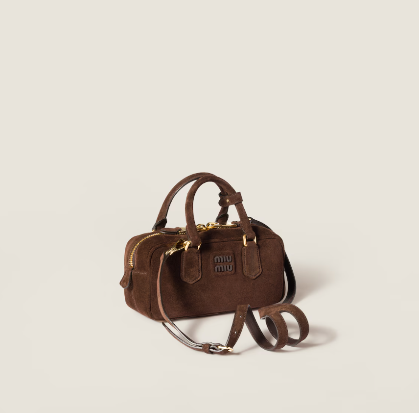 高仿MIUMIU包包 | A货缪缪包包 2025秋冬MIUMIU新款 深棕色 Arcadie填充绒面皮革手提包