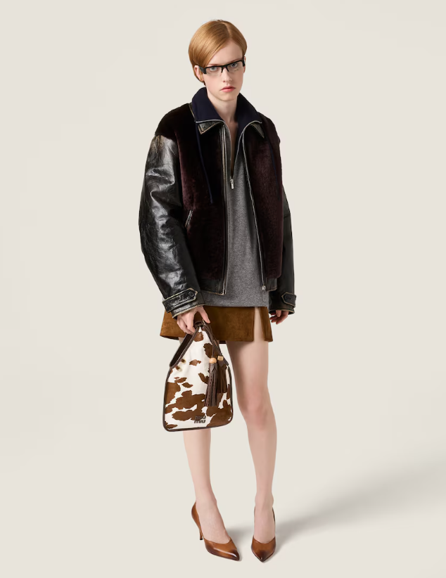 高仿MIUMIU包包 | A货缪缪包包 2025秋冬MIUMIU新款 烧焦赭色 印花皮革手袋 托特包