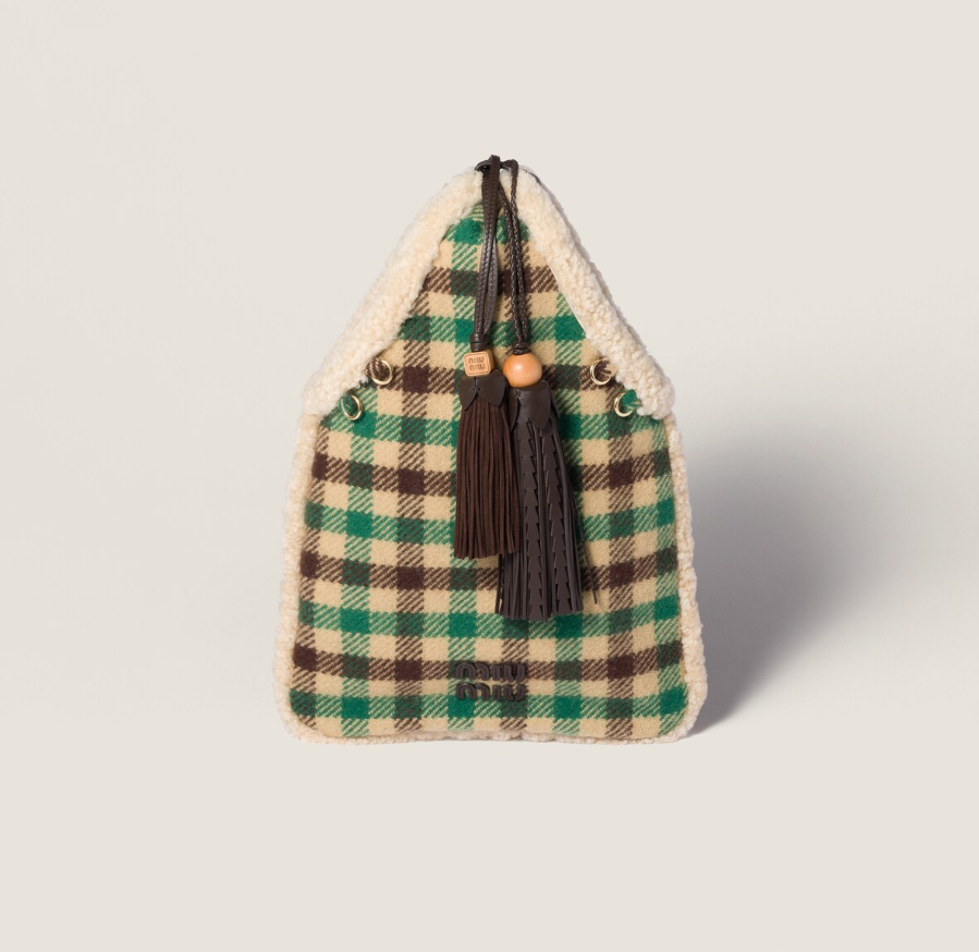 高仿MIUMIU包包 | A货缪缪包包 2025秋冬MIUMIU新款 骆驼米色格纹和羊羔毛手袋 托特包