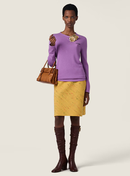 MIUMIU高仿女装 | 缪缪A货服装  2025秋冬MIUMIU新款 羊绒和丝质圆领毛衣