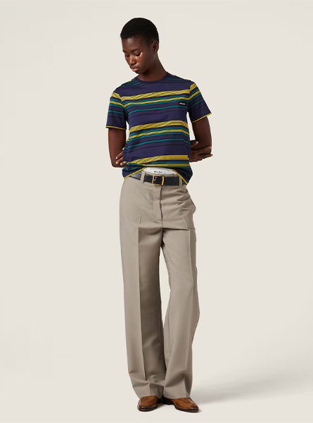 MIUMIU高仿女装 | 缪缪A货服装  2025秋冬MIUMIU新款 条纹平纹针织T恤