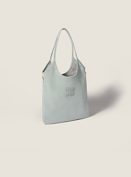 高仿MIUMIU包包 | A货缪缪包包 2025秋冬MIUMIU新款 粉蓝色 IVY绒面皮革手袋 托特包