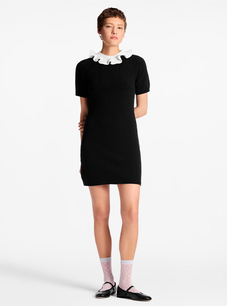 LV高仿女装 | 路易威登 A货服装  2025秋冬LV新款 荷叶边衣领针织连衣裙