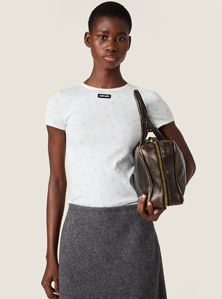 MIUMIU高仿女装 | 缪缪A货服装  2025秋冬MIUMIU新款 罗纹针织T恤