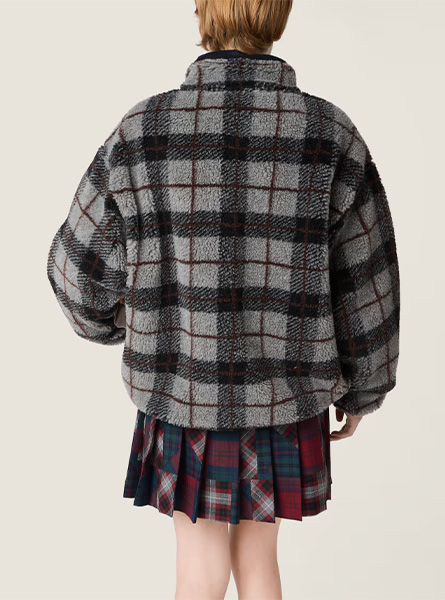 MIUMIU高仿女装 | 缪缪A货服装  2025秋冬MIUMIU新款 格纹泰迪拉链夹克