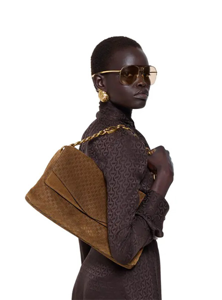 高仿GUCCI包包 | A货古驰女包 2025秋冬GUCCI新款 棕色 饰链条大号肩背包