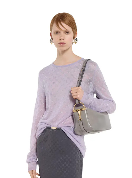 高仿GUCCI包包 | A货古驰女包 2025秋冬GUCCI新款 灰色 Gucci Half Horsebit系列中号肩背包
