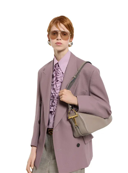 高仿GUCCI包包 | A货古驰女包 2025秋冬GUCCI新款 灰褐色 Gucci Half Horsebit系列中号肩背包