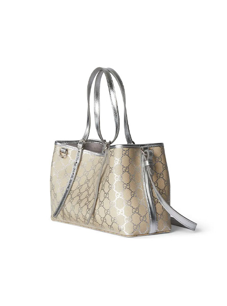 高仿GUCCI包包 | A货古驰女包 2025秋冬GUCCI新款 银色 GG Emblem系列中号托特包