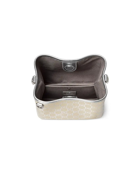 高仿GUCCI包包 | A货古驰女包 2025秋冬GUCCI新款 银色 GG Emblem系列小号水桶包