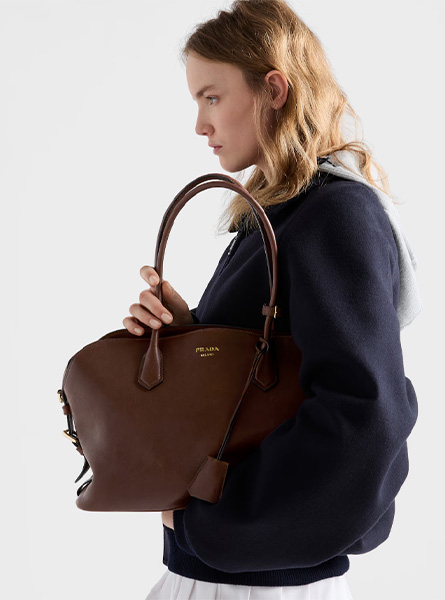 高仿PRADA包包 | A货普拉达女包 2026春夏新款 深褐色大号皮革托特包