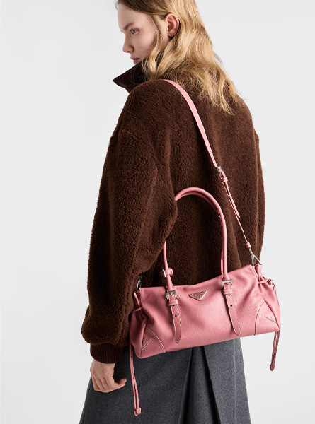 高仿PRADA包包 | A货普拉达女包 2026春夏新款 莲花粉Prada Bonnie中号复古皮革托特包