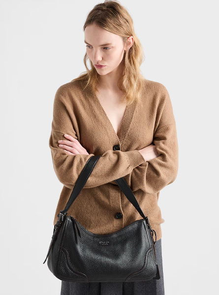 高仿PRADA包包 | A货普拉达女包 2026春夏新款 黑色Prada Aimée大号皮革单肩包