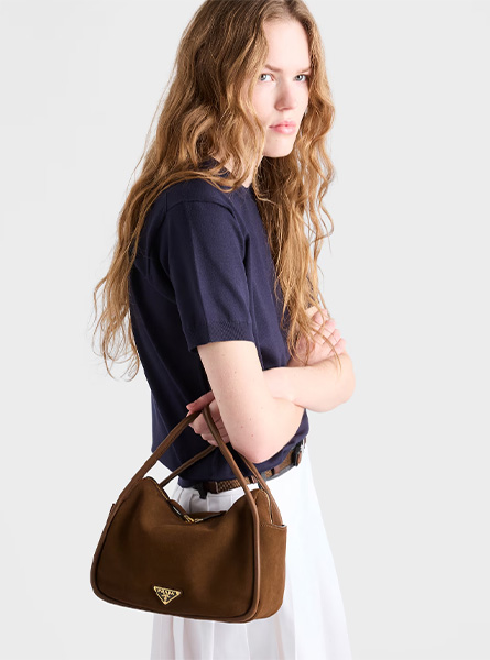 高仿PRADA包包 | A货普拉达女包 2026春夏新款 可可棕Prada Darling绒面皮革手袋