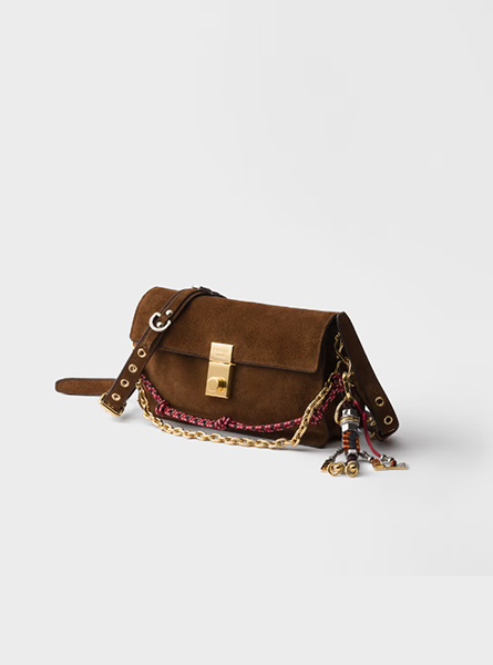 高仿PRADA包包 | A货普拉达女包 2026春夏新款 可可棕Prada Soft Sound 小号绒面皮革单肩包