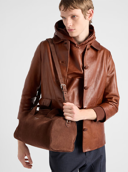 高仿PRADA包包 | A货普拉达男包 2026春夏新款 咖啡棕绒面皮革行李袋