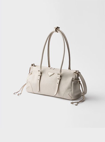 高仿PRADA包包 | A货普拉达女包 2026春夏新款 粉笔白Prada Bonnie中号复古皮革托特包